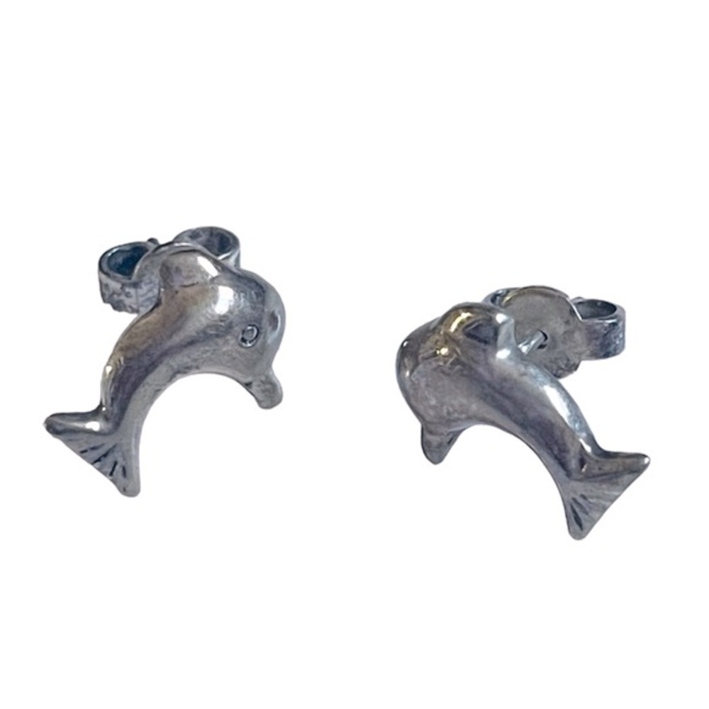 Vintage Sterling Silver Dolphin Stud Earrings